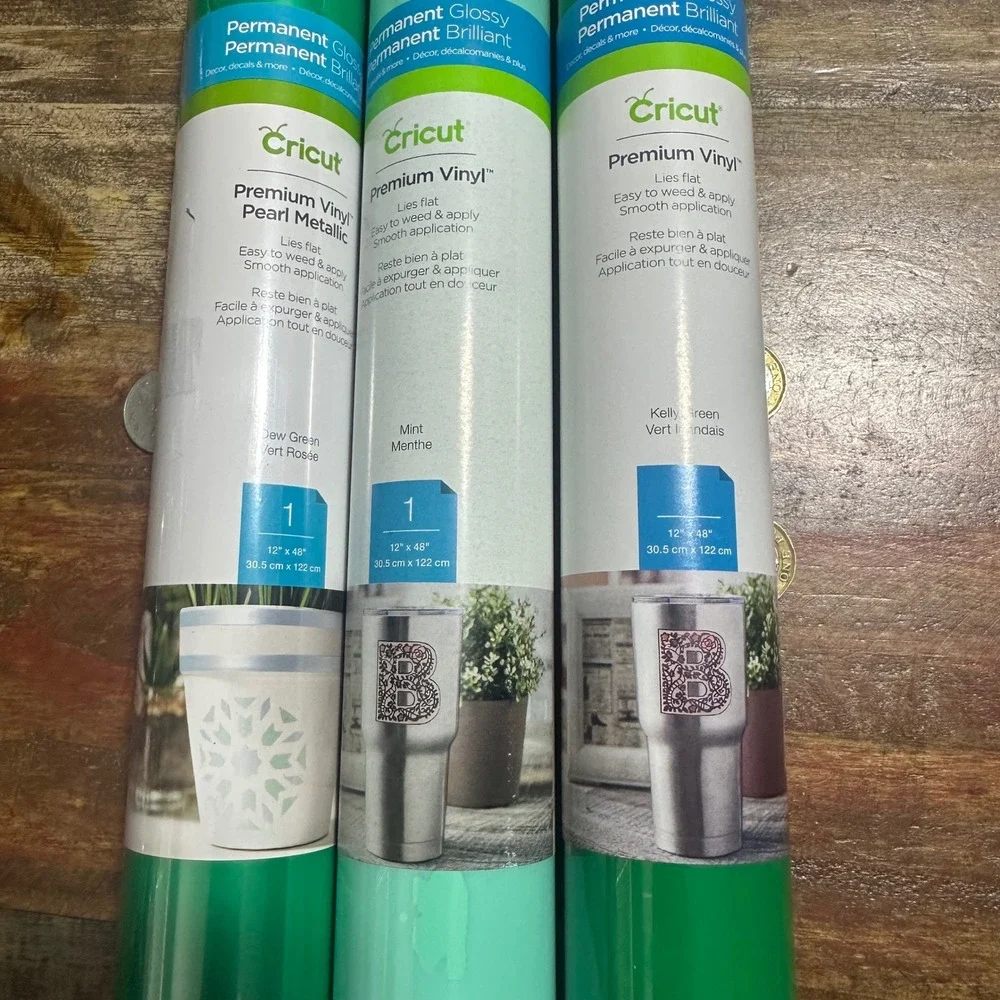 Cricut Premium Permanent Vinyl 12x48 Bundle Mint Kelly Dew Green Pearl Metallic